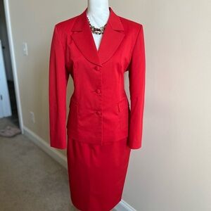 Elegant Red Blazer and Skirt Set